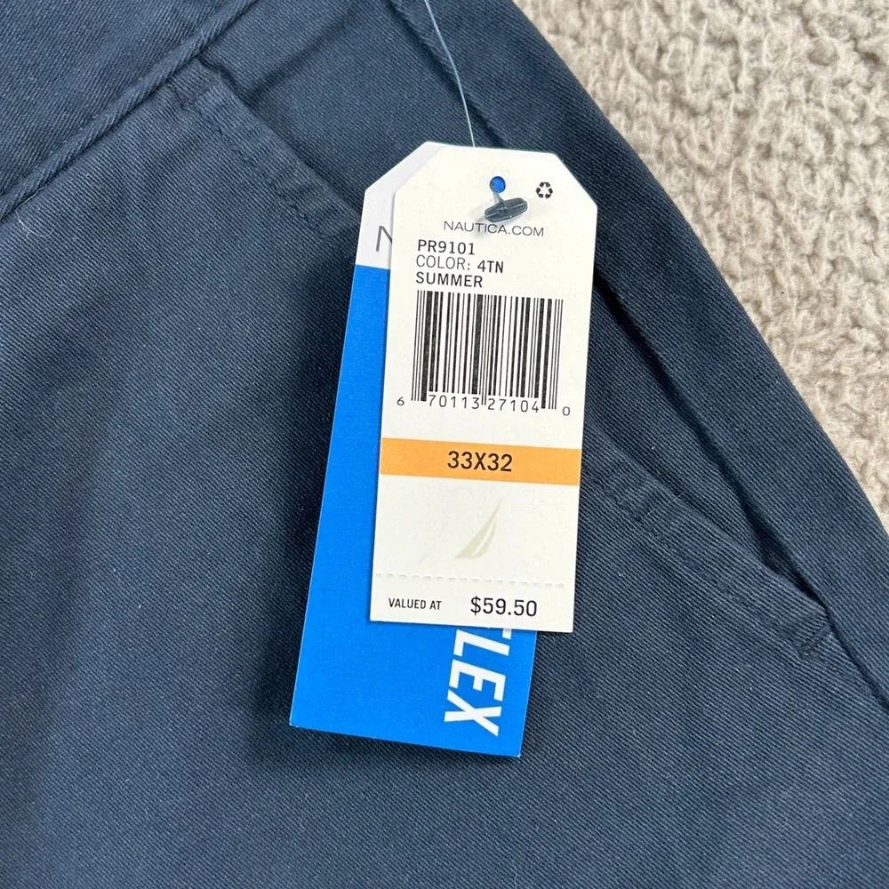 Nautica‎ Mens Classic Fit Flat Front Chino Pants Navy Blue Size 33W x 32L